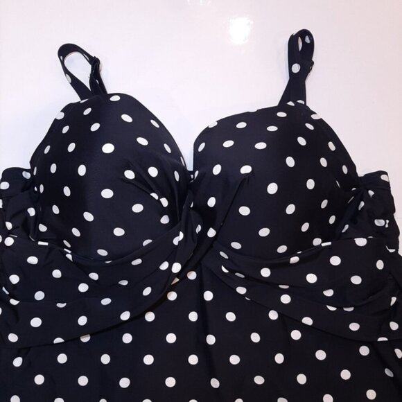 Sea Swimwear Polka Dot Tankini Top Pin Up Underwire 44DDD Bra A-Line Swing - Picture 2 of 12